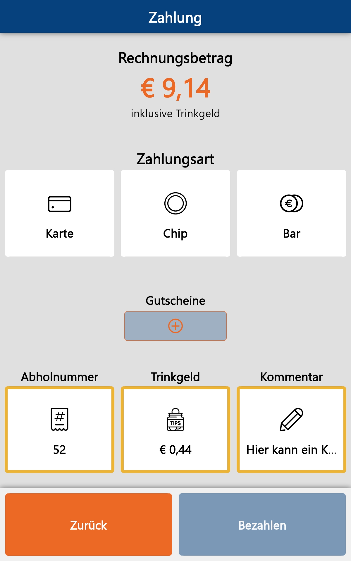 Zahlungsansicht