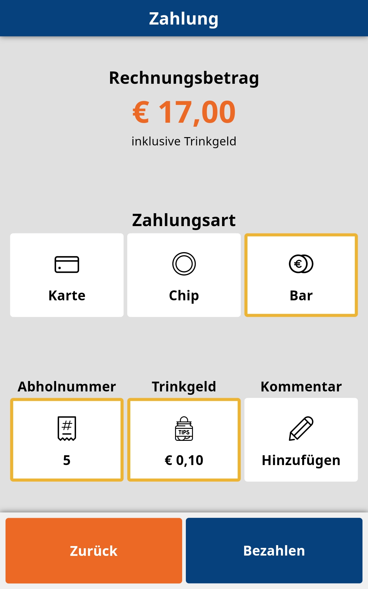 Zahlungsansicht