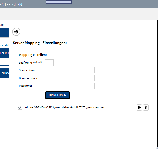 CC Client Extras Server Mapping Menü