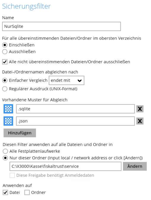Sicherungsfilter 'NurSqlite'